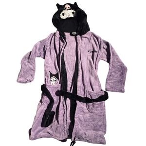 Sanrio Kuromi Girl/Teen/Adult Purple Fleece Hooded Bathrobe SZ 9/10 Hello Kitty